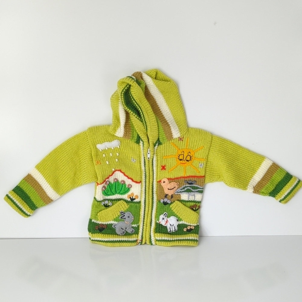 Peruvian Wool Knitted Green Hoodie
